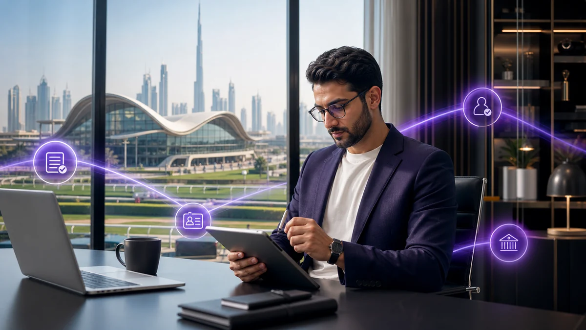 Premium notionwave editorial visual for meydan free zone business setup planning in the UAE