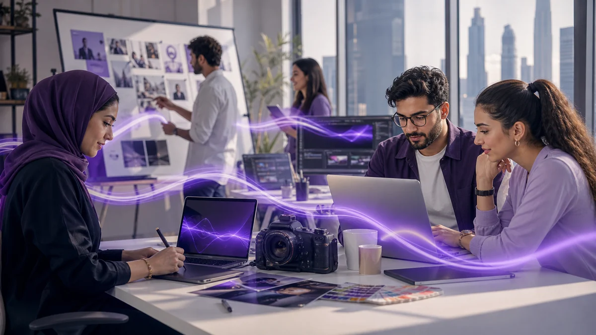 Premium notionwave editorial visual for shams free zone business setup planning in the UAE